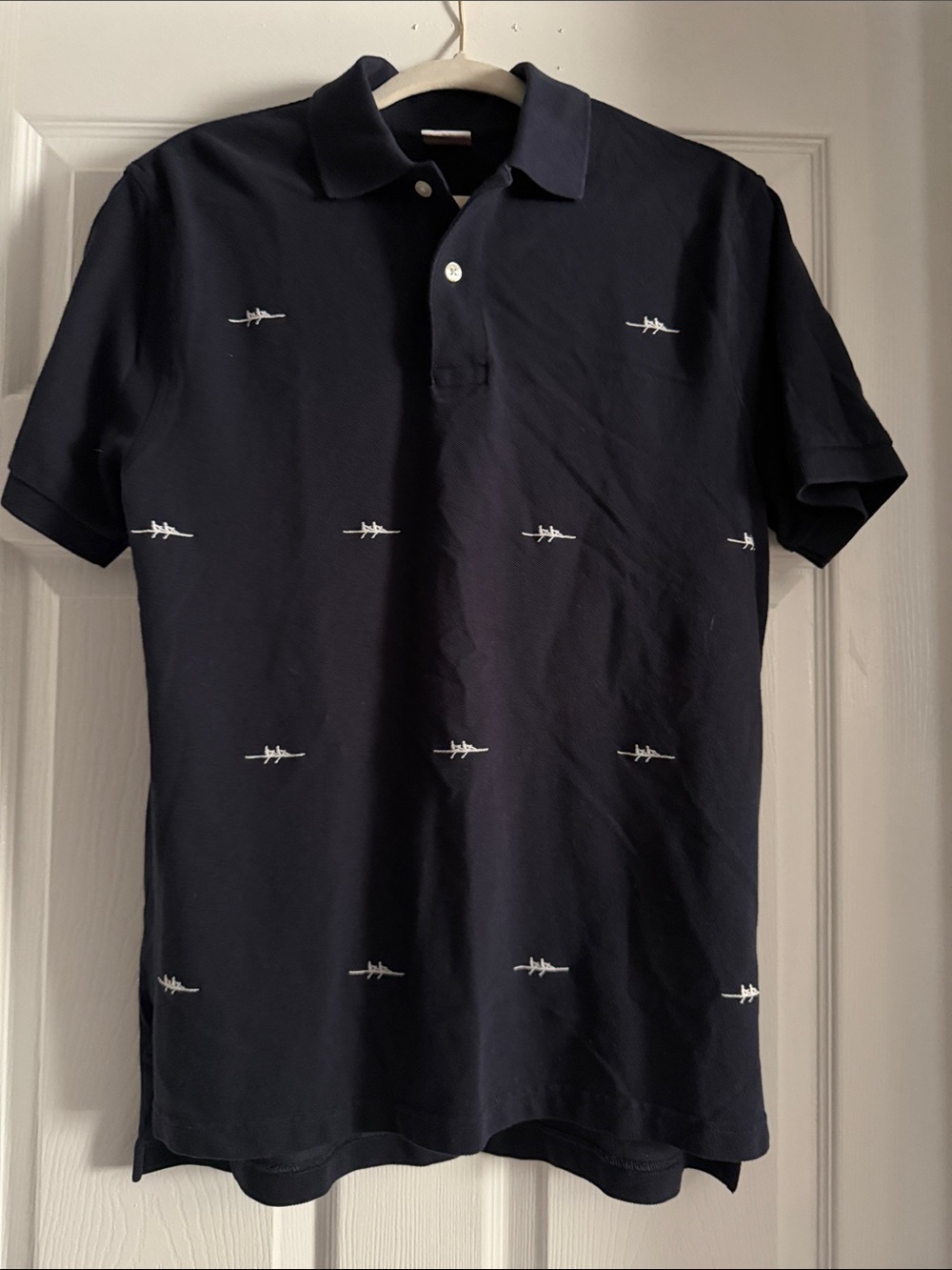 Brooks Brother Men's Navy Polo Shirt with Small White Motif of rowers